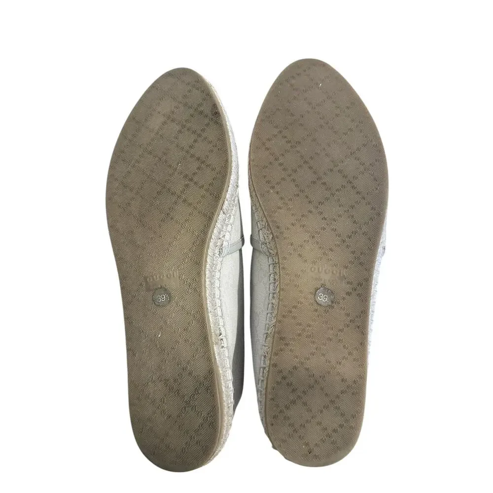 Gucci GG Supreme Cream White Monogram Espadrille Flats 39.5 Logo